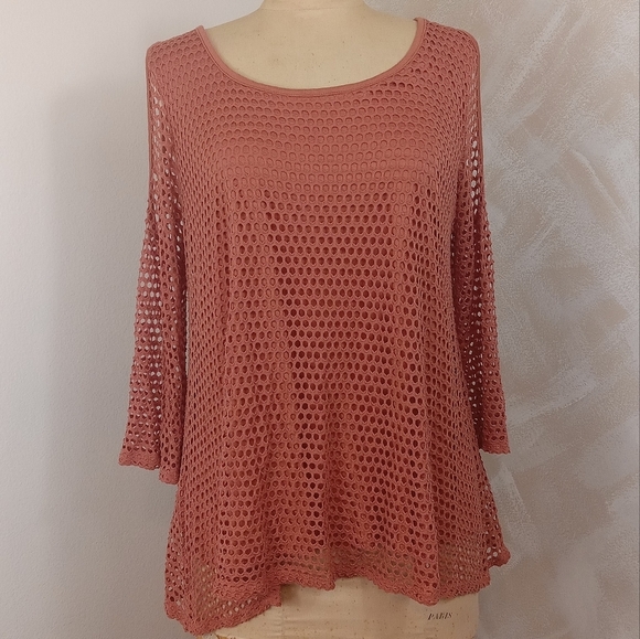 Casting Size Large Orange Long sleeve Top Mesh cold shoulder - Picture 1 of 8